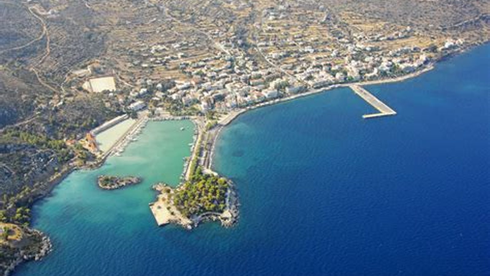 Methana harbour and the small town from the air