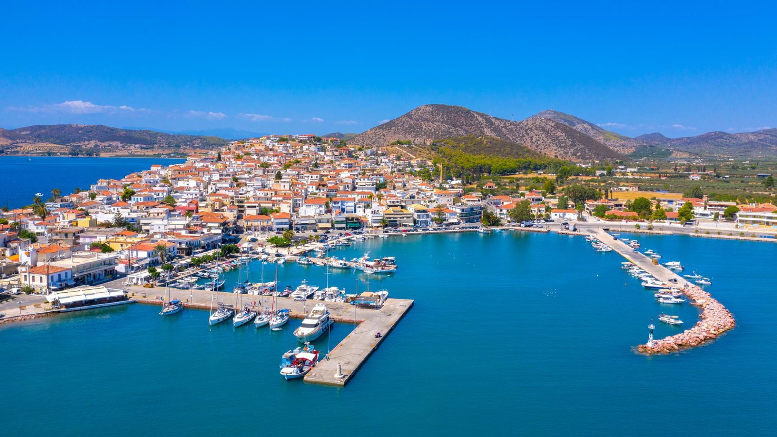 Ermioni town and harbour from the air